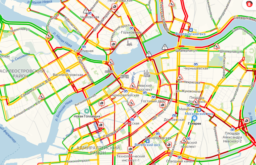 Петербург встал в 8-балльные пробки