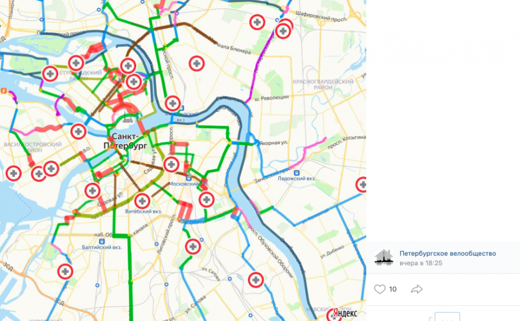 Карта велосипедных дорожек в спб