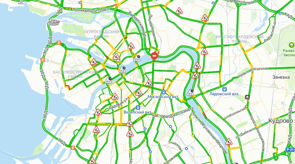 Карта загруженности дорог спб