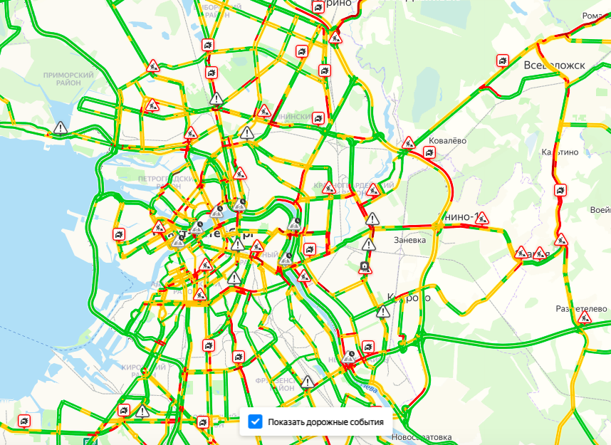 Карта пробок спб по времени