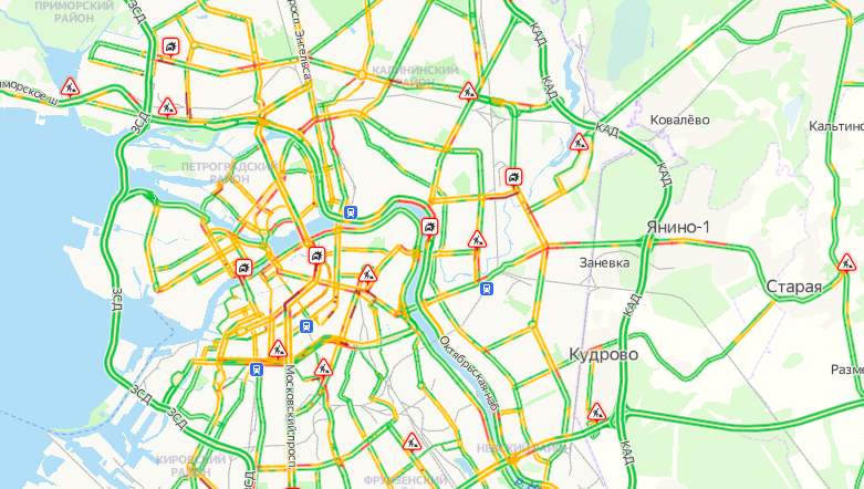 Карта загруженности дорог спб