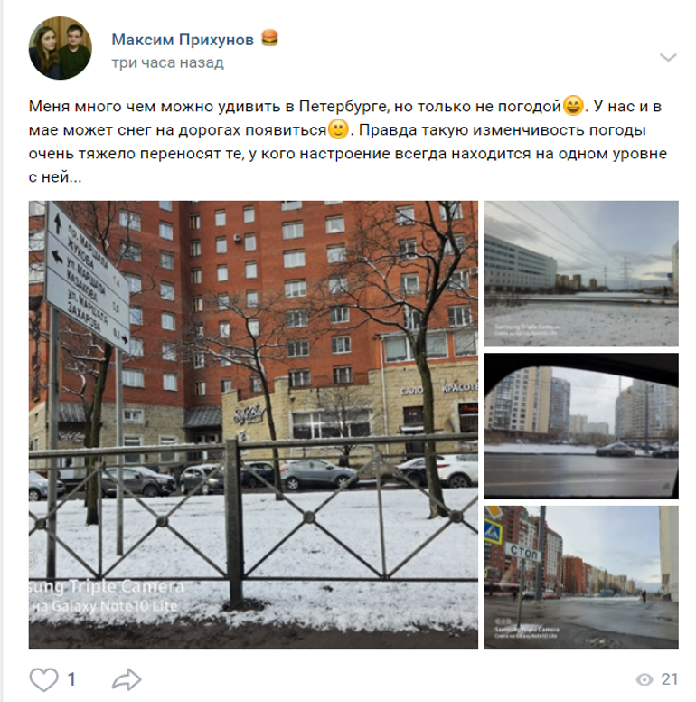 Шел шестой день апреля: петербуржцы делятся фото последнего снега