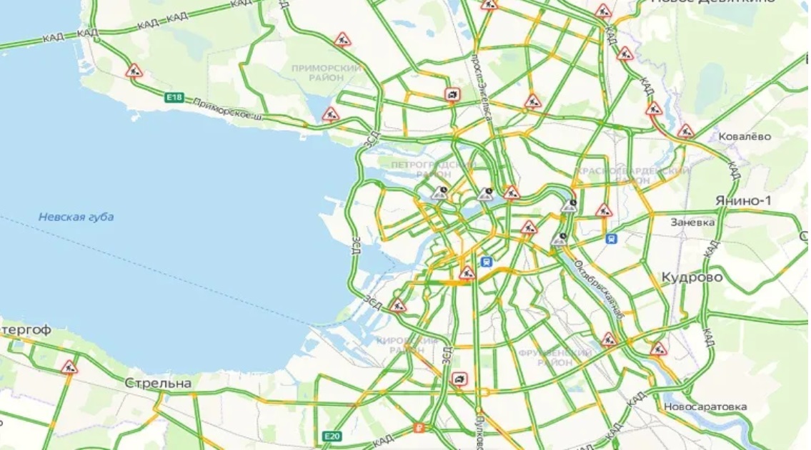 Карта спб и ленинградской области пробки