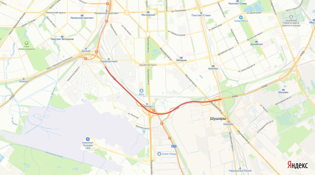 Две полосы КАД перекроют между ЗСД и развязкой с Московским шоссе